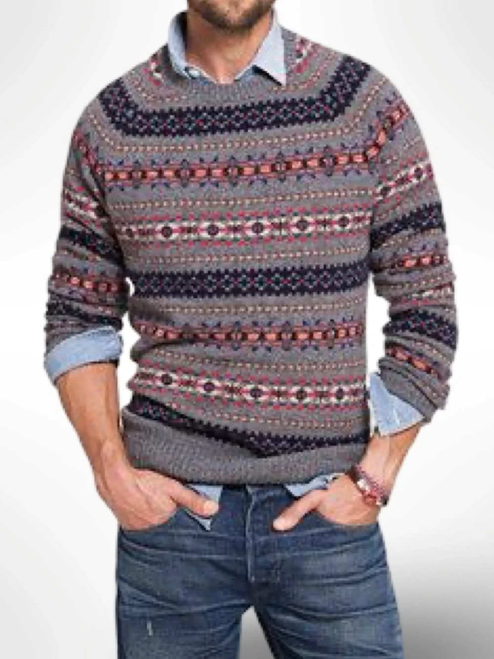 NEW J Crew 100% Lambswool Fair Isle Crewneck Sweater Pullover Knit | Mens Small